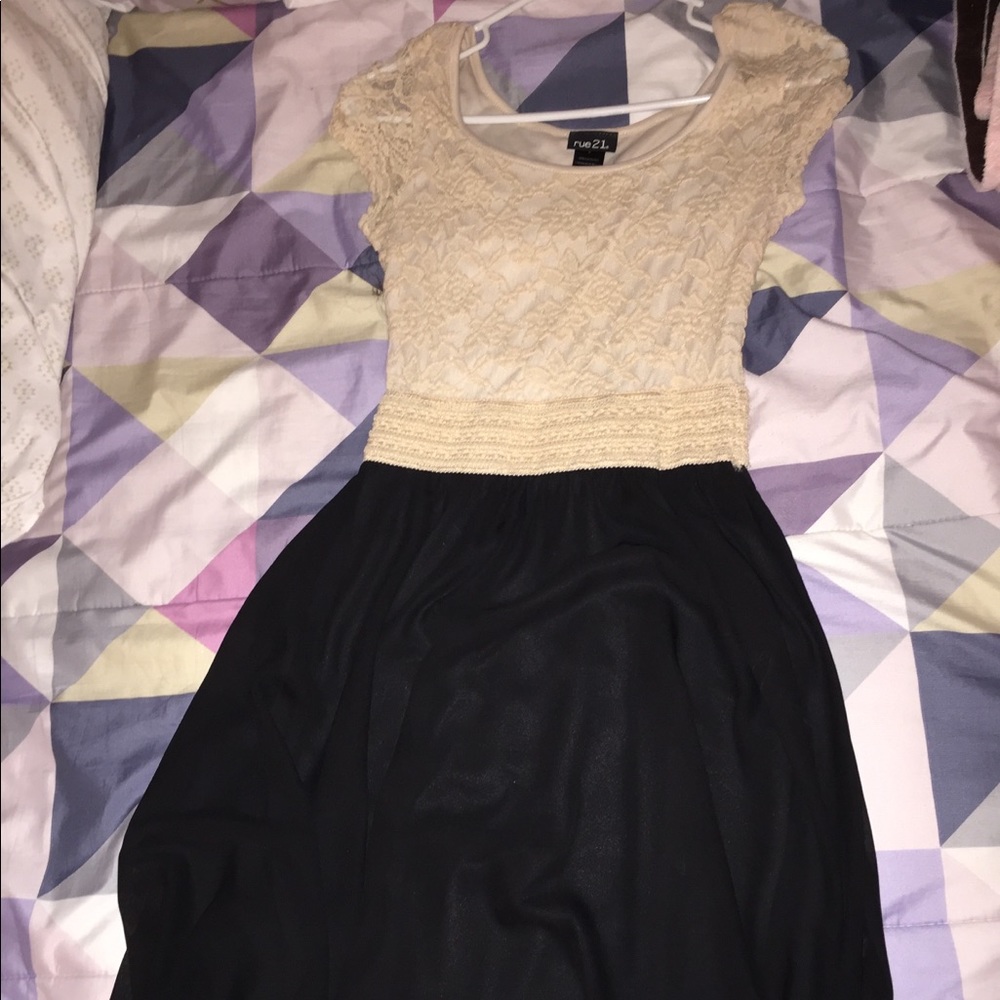 cream color dress with black